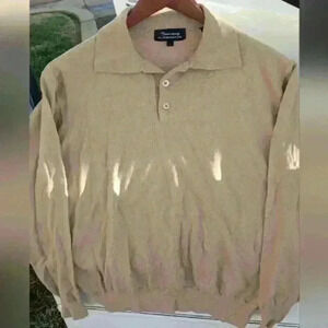 Tuscany mens 100% fine Italian merino wool,long sleeve,button collar,sweater